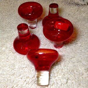 VINTAGE 5 Amber MCM Fiery Red Martini Glasses; Hand Blown, Quality, Unique, Chic